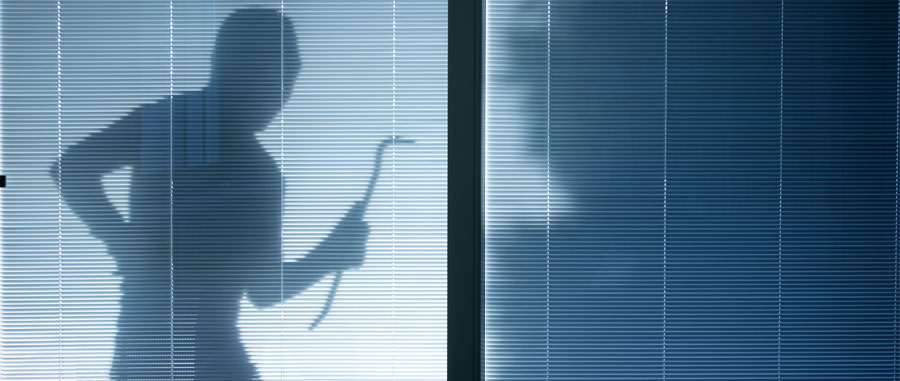 Einbrecherschatten vor Terassentür bei Nacht